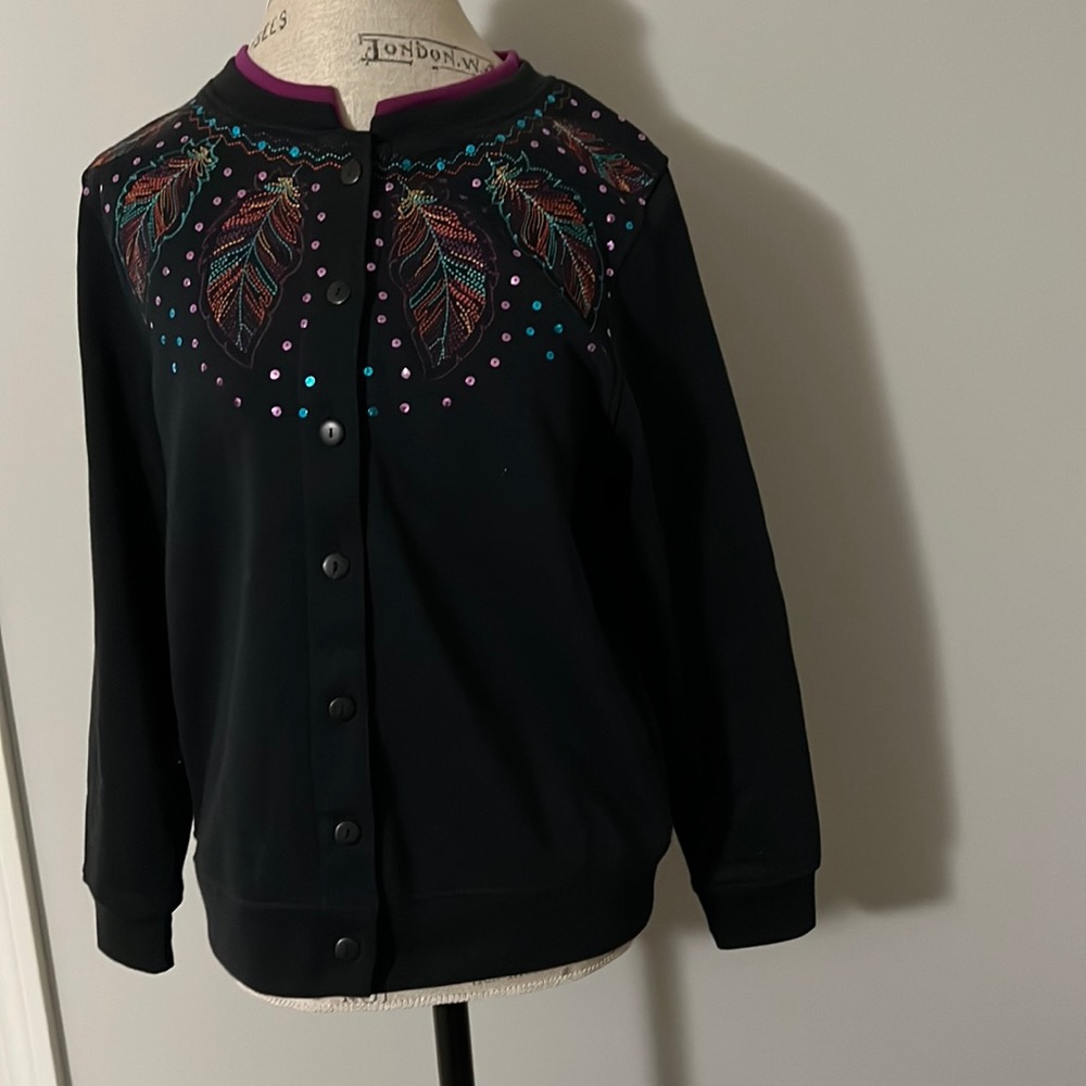 Shenanigans Black Button Down With Sequin & Embro… - image 1